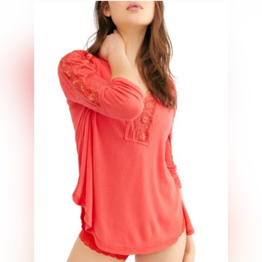 Free People Lola Lace Trim Knit top
